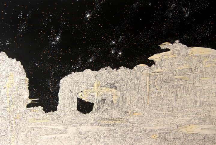 "Space Colony" başlıklı Resim Santiago Restrepo tarafından, Orijinal sanat, Mürekkep
