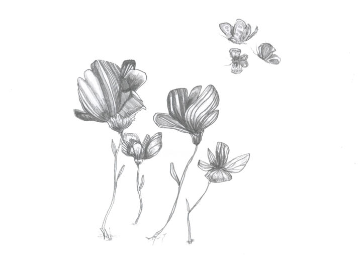 Dessin intitulée "Flores de mariposas" par Santiago, Œuvre d'art originale, Autre