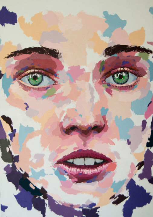 Peinture intitulée "Green Eyes Girl" par Santiago Castro, Œuvre d'art originale, Acrylique