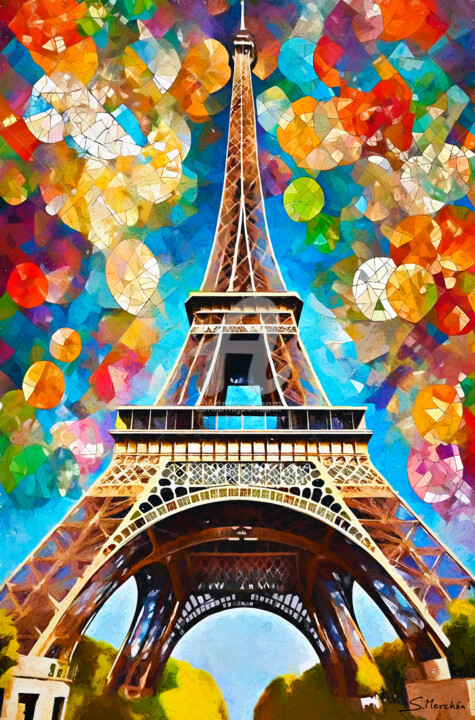 Digital Arts titled "LA TOUR EIFFEL" by Santos Merchán, Original Artwork, Digital Painting