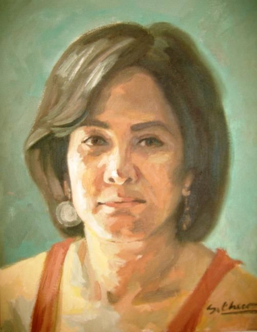 Peinture intitulée "Retrato de Marcia P…" par Checo, Œuvre d'art originale, Huile