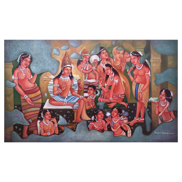 Painting titled "Ajantha painting" by Santosh Dangare, Original Artwork, Oil