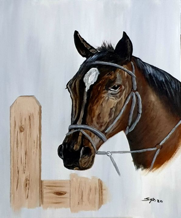 Painting titled "Cavalo na quinta" by São Vieira, Original Artwork, Acrylic