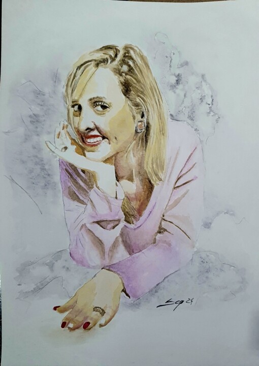 Peinture intitulée "Sylvie" par São Vieira, Œuvre d'art originale, Aquarelle