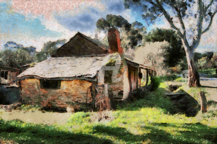 Digitale Kunst getiteld "Willunga Cottage" door Alan Carson, Origineel Kunstwerk