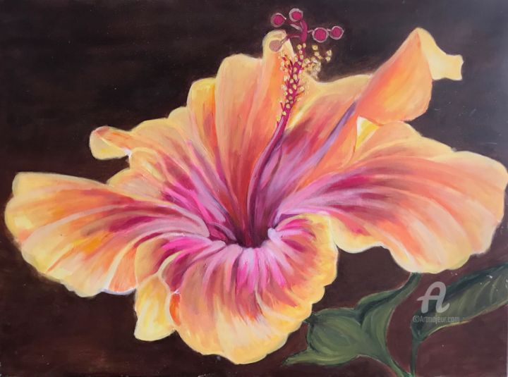 Painting titled "HIBISCUS" by Sapiacelli, Original Artwork, Oil