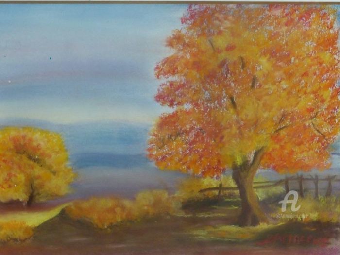 Dessin intitulée "Paysage d automne e…" par Sapiacelli, Œuvre d'art originale, Pastel
