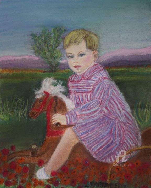 Dessin intitulée "Le petit garçon sur…" par Sapiacelli, Œuvre d'art originale, Pastel
