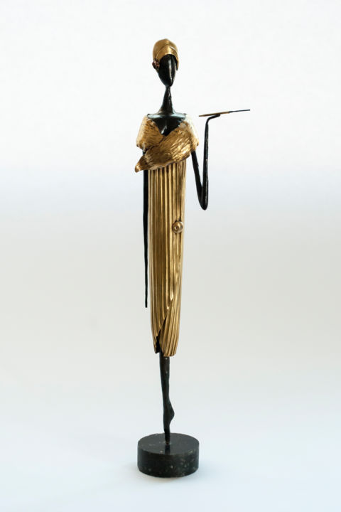 Sculpture titled "Woman with sigar" by Sapir Gelman, Original Artwork, Metals