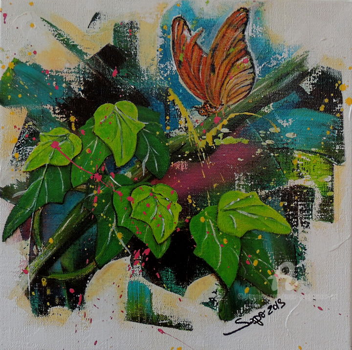 Painting titled "Série "Mariposas" 04" by Gregory Jomain (Sapo), Original Artwork, Acrylic Mounted on Wood Stretcher frame
