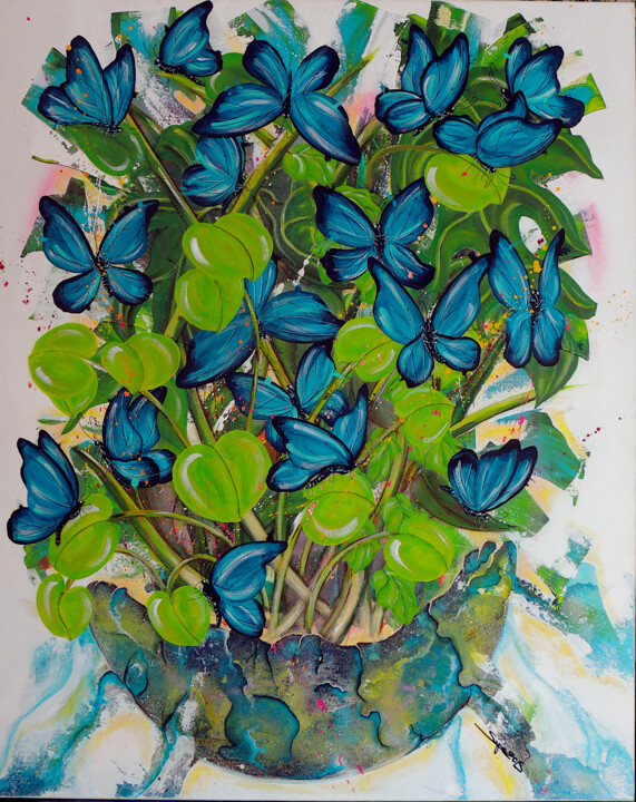 Peinture intitulée "Ramo de mariposas" par Sapo - Grég Jomain, Œuvre d'art originale, Acrylique Monté sur Châssis
