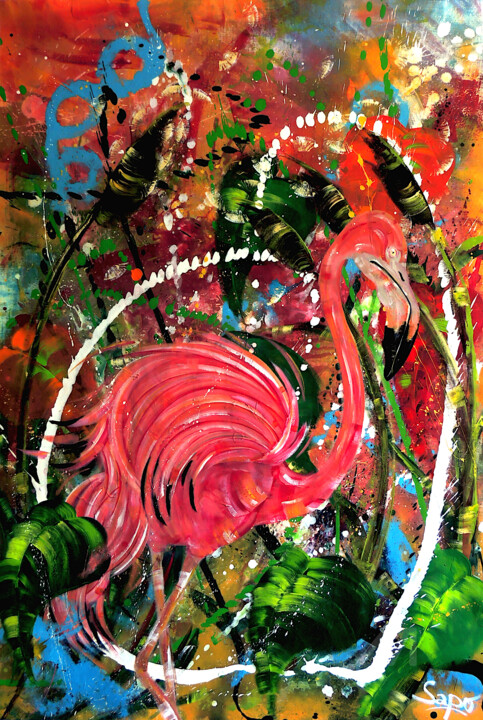 Peinture intitulée "Life in pink" par Sapo - Grég Jomain, Œuvre d'art originale, Acrylique Monté sur Châssis