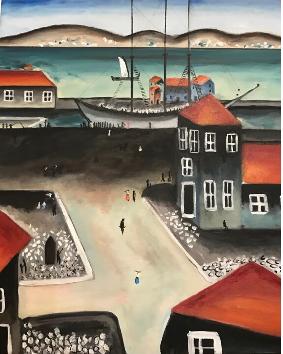 Pintura titulada "Puerto Portugués" por Sara Bento San Román, Obra de arte original, Oleo