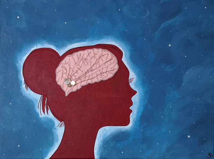 Painting titled "Electrified Brain" by Sara César, Original Artwork, Acrylic