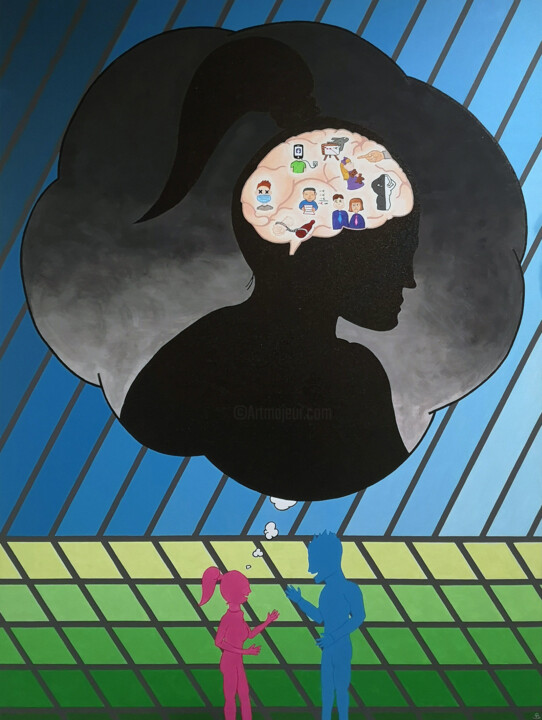Painting titled "People's True Mind" by Sara César, Original Artwork, Acrylic
