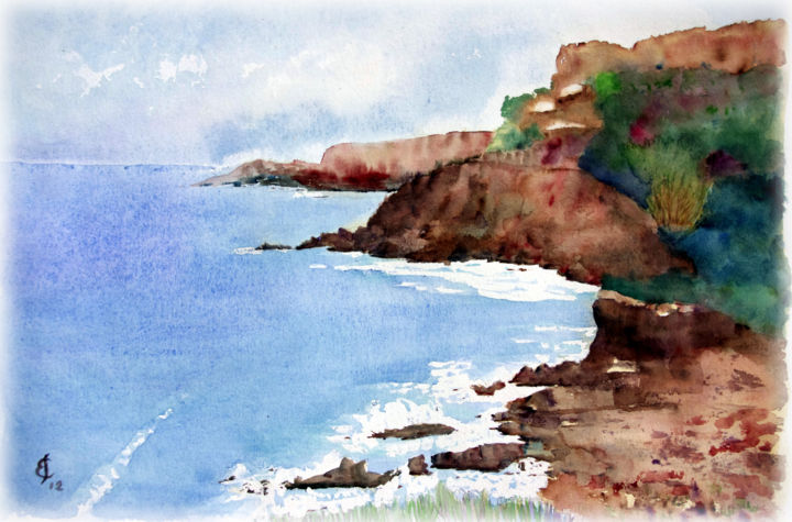 Pittura intitolato "litoral-salvadoreño" da Sara Elena Besson, Opera d'arte originale, Acquarello