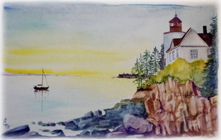 Peinture intitulée "phare" par Sara Elena Besson, Œuvre d'art originale, Aquarelle