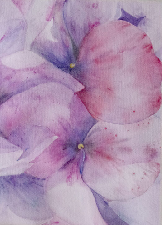 Painting titled "hortensias-petales" by Sara Elena Besson, Original Artwork, Watercolor