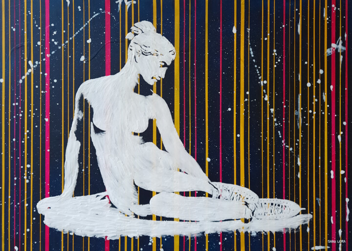Peinture intitulée "Muse with Skates" par Sara Lora, Œuvre d'art originale, Acrylique Monté sur Châssis en bois