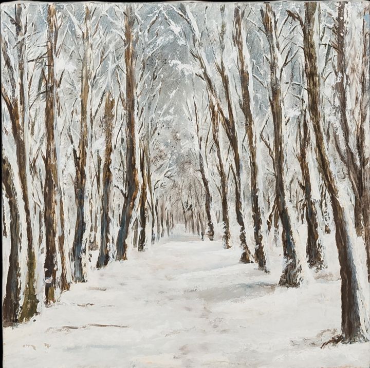 Pittura intitolato "Bosco innevato/ whi…" da Sara Maio, Opera d'arte originale, Olio