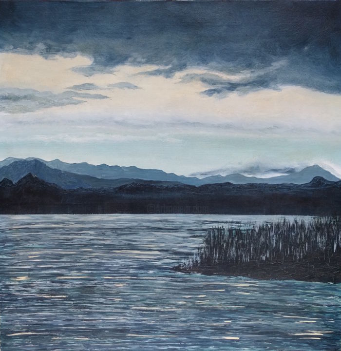 Pittura intitolato "Lago dopo la pioggia" da Sara Maio, Opera d'arte originale, Olio