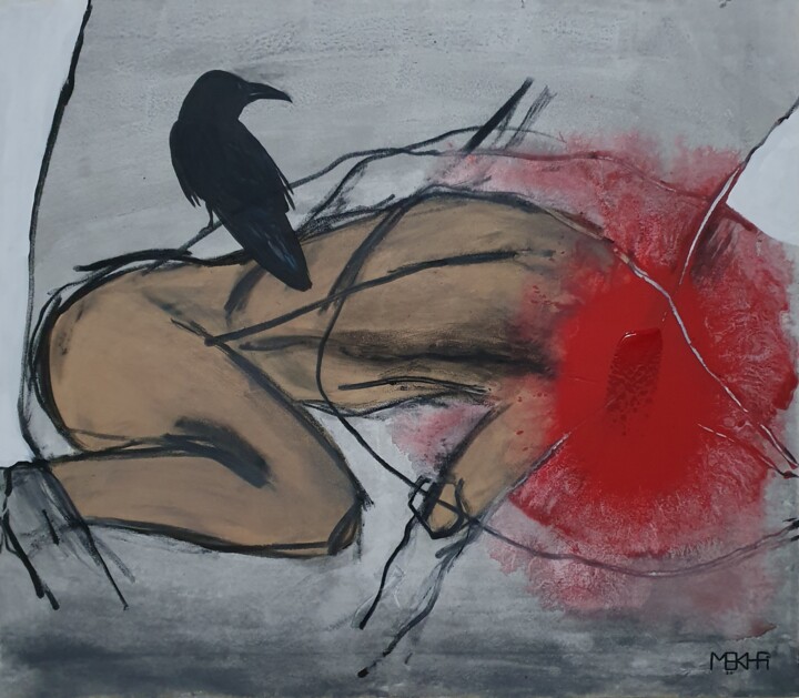 Painting titled "death" by Sara Mekhfi, Original Artwork, Acrylic