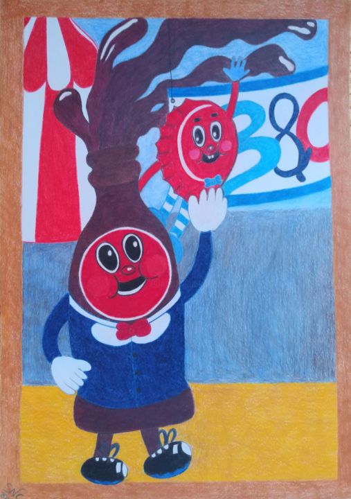 Dessin intitulée "Bottle and Cappy, f…" par The_edge_of_chaos, Œuvre d'art originale, Crayon