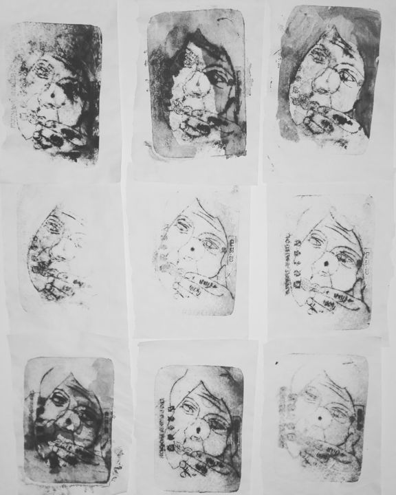 Gravures & estampes intitulée "Bernard Cohen" par Solaido, Œuvre d'art originale, Monotype
