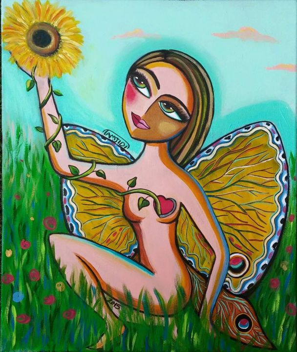 Painting titled "Sunflower lover by…" by Sara Tamjidi, Original Artwork, Acrylic