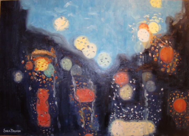 Painting titled "Luci nella pioggia…" by Sara Tognon, Original Artwork, Oil