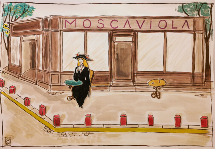 Pittura intitolato "Café Moscaviola" da Sara Verdini, Opera d'arte originale, Acquarello