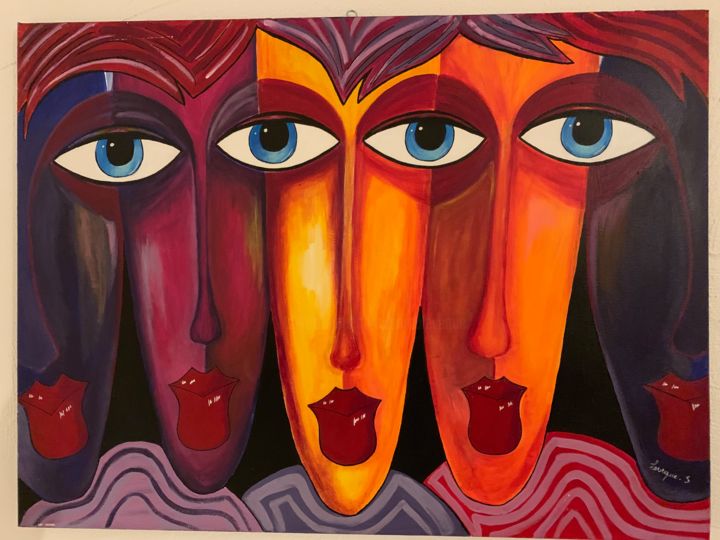 Painting titled "Multiples facettes" by Saraa Leveque, Original Artwork, Acrylic