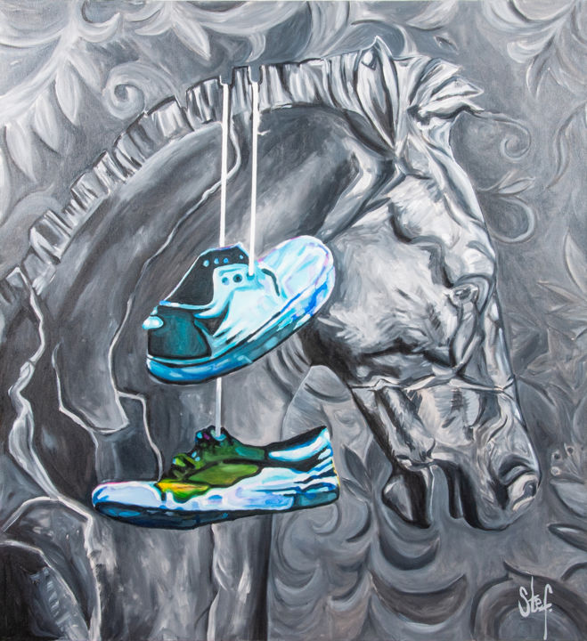 Painting titled "blue suede shoes" by Stef., Original Artwork, Acrylic