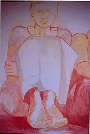 Pintura intitulada "moça sentada" por Sara Rodrigues, Obras de arte originais,