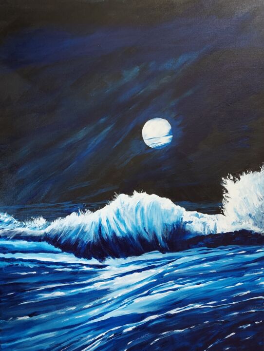 Pittura intitolato "moonlight waves" da Sarah Bax, Opera d'arte originale, Acrilico