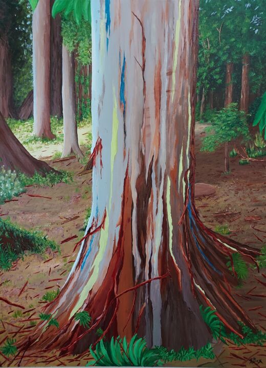 Malerei mit dem Titel "Rainbow Gum Tree" von Sarah Bax, Original-Kunstwerk, Acryl