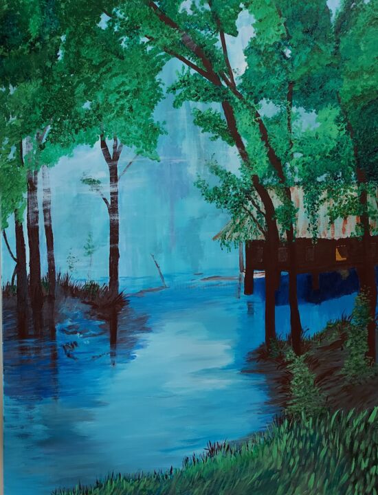 Painting titled "Fog in the swamp" by Sarah Bax, Original Artwork, Acrylic
