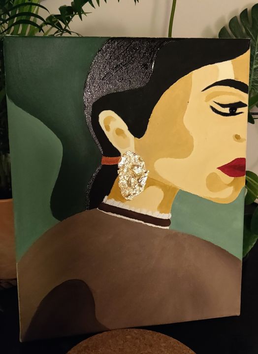 Painting titled "Golden earring" by Sarah Bezi, Original Artwork, Acrylic