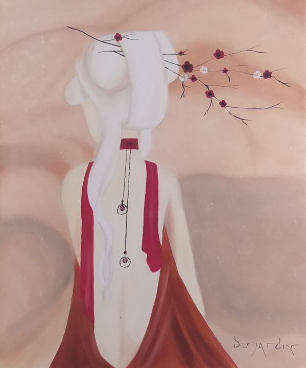 Peinture intitulée "Femme de dos" par Sarah Dujardin, Œuvre d'art originale, Huile