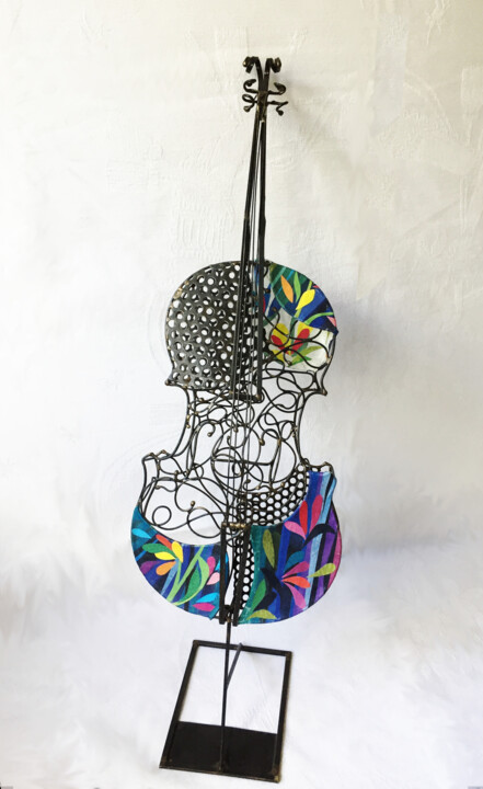 Sculpture intitulée "Violoncelle-5" par Sarah François, Œuvre d'art originale, Fil de fer
