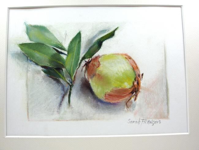 Drawing titled "oignon et feuilles…" by Sarah François, Original Artwork, Pastel