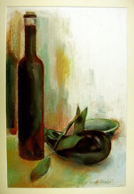 Dessin intitulée "Aubergine & feuille…" par Sarah François, Œuvre d'art originale, Pastel