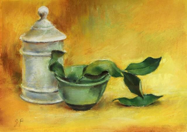Dessin intitulée "feuilles de laurier…" par Sarah François, Œuvre d'art originale, Pastel