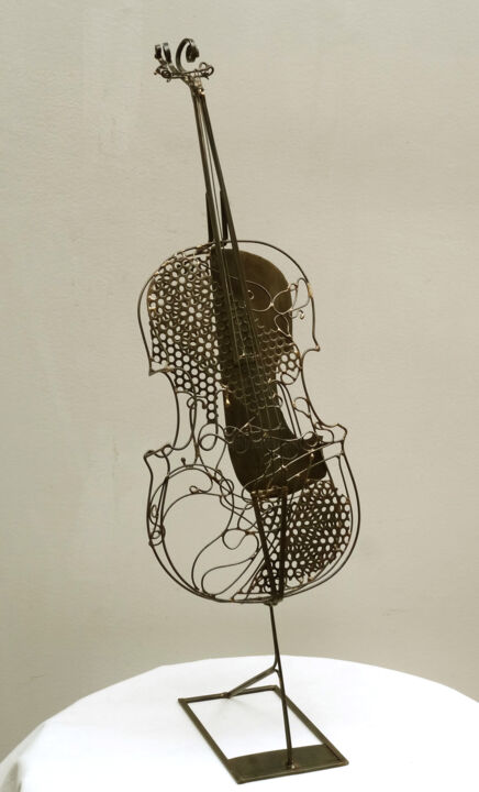 Skulptur mit dem Titel "violoncelle-4" von Sarah François, Original-Kunstwerk, Draht