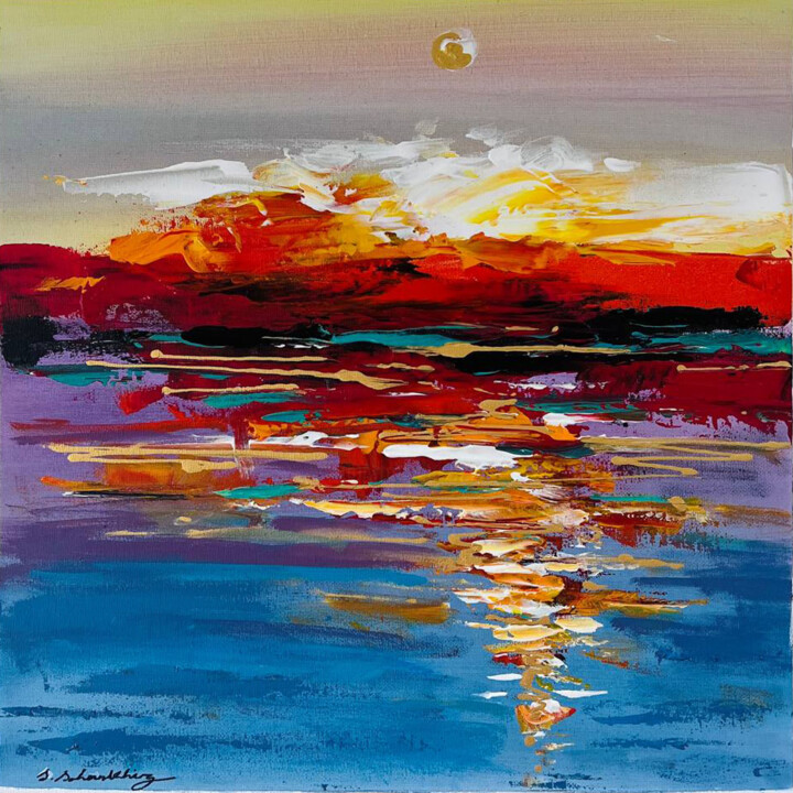 Pittura intitolato "Sunset on the ocean" da Sarah Saharkhiz, Opera d'arte originale, Acrilico