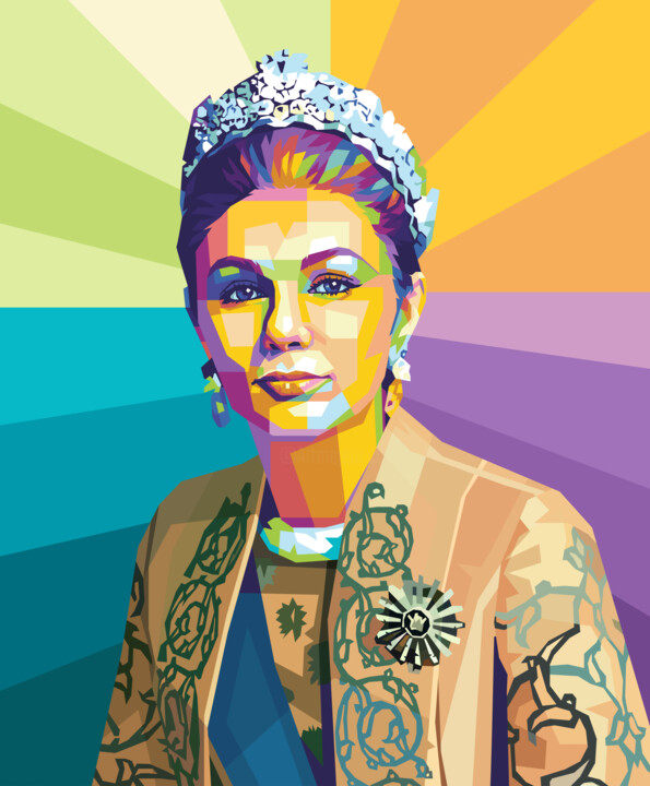 Digital Arts titled "Farah Pahlavi" by Sarah Saharkhiz, Original Artwork, Digital Painting