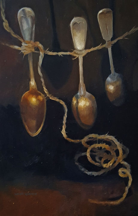 Painting titled "Tungsten Spoons" by Sarah Spence, Original Artwork, Oil
