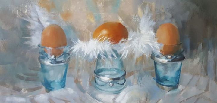 Painting titled "Eggsotique (encadré)" by Sarah Spence, Original Artwork, Oil