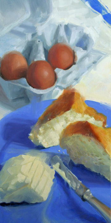 Painting titled "Breakfast (encadré)" by Sarah Spence, Original Artwork, Oil