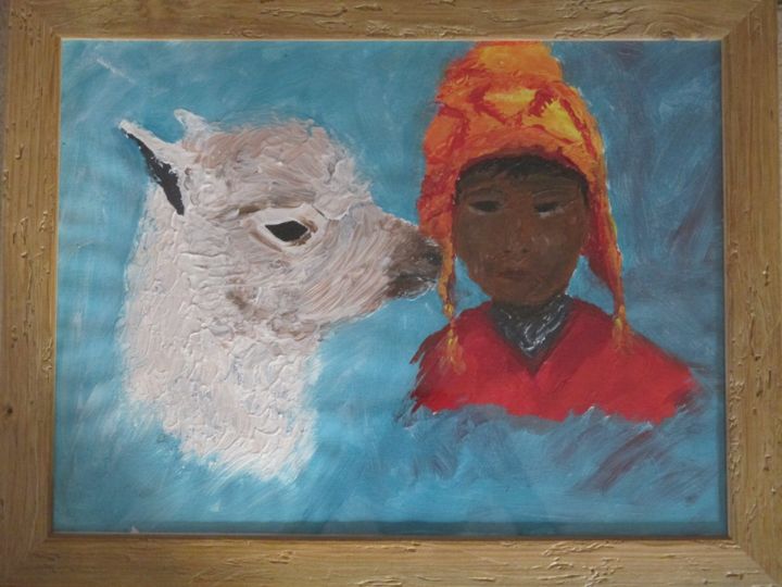 Peinture intitulée "lama-et-enfant.png" par Sarah Terrettaz, Œuvre d'art originale